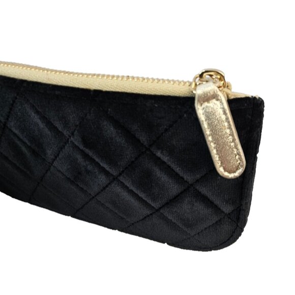 CHANEL Black Velvet Quilted Small CC Zip Pouch Case Clutch Wallet Bag w Card - Picture 10 of 16